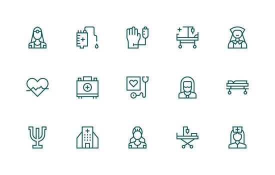 15 Regular Line Style Icons from Patient Care Collection Sharp Icons for Presentations vector