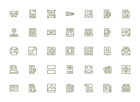 documento icono conjunto con 35 regular limpiar línea gráficos diseño icono colección vector