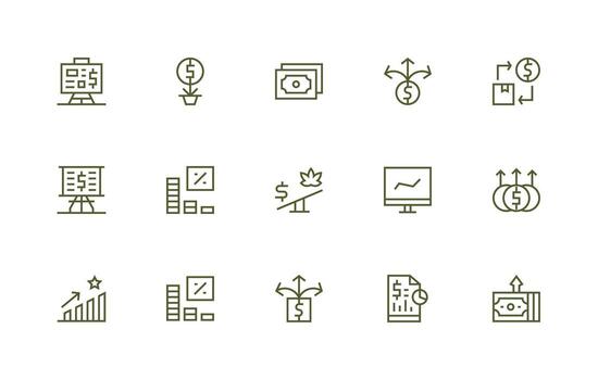 regular línea estilo ingresos íconos con 15 vectores limpiar icono conjunto icono paquete para ui proyectos