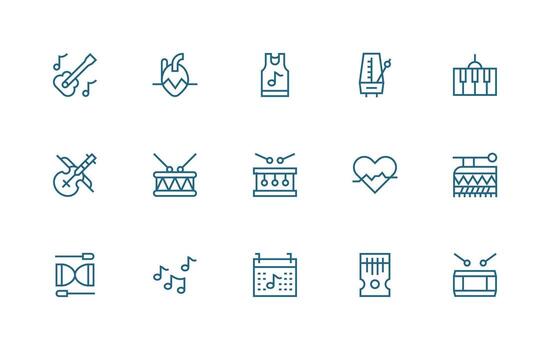 15 regular línea estilo íconos desde ritmo colección icono paquete para ui vector
