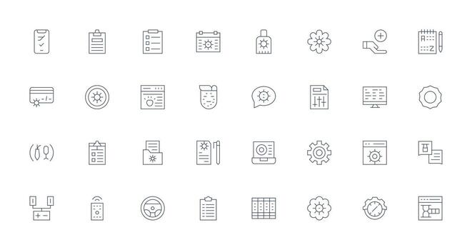 Manage featuring 32 Icons in Thin Line Design Core Icon Collection for Daily Tasks vector