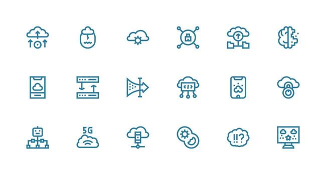 nube informática diseño íconos presentando 18 en fuerte carrera línea estilo digital icono colección vector