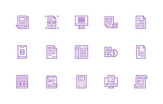 15 hoja de cálculo íconos en regular línea estético flexible icono sistema para web interfaces vector