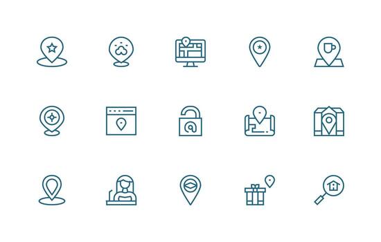 15 Regular Line Icons for Address Graphics High-Resolution Icons for Any Platform vector