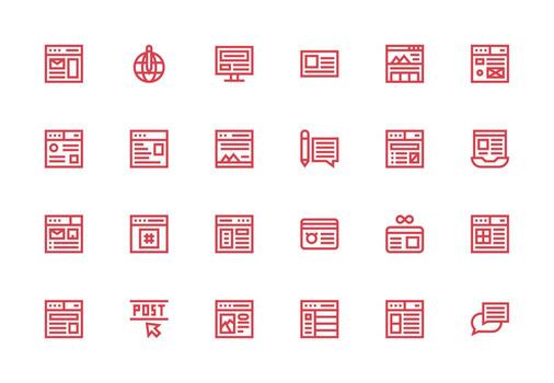 Blog icono colección con 24 grueso línea línea diseños rápido acceso íconos para ui desarrollo vector