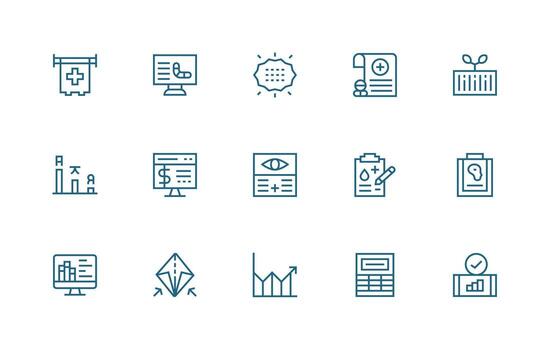 Chart Design Icons featuring 15 in Regular Line Style Complete Icon Bundle for Web Design vector