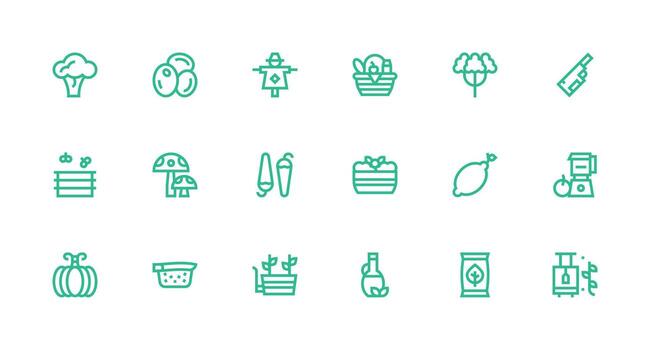 18 Strong Stroke Line Vectors for Vegetable Theme Neatly Designed Icons for Web Platforms