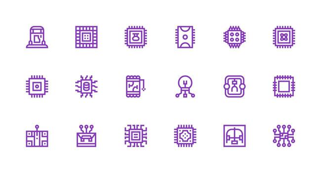 Microchip Icon Collection with 18 Strong Stroke Line Designs Quick Access Icons for UI Development vector