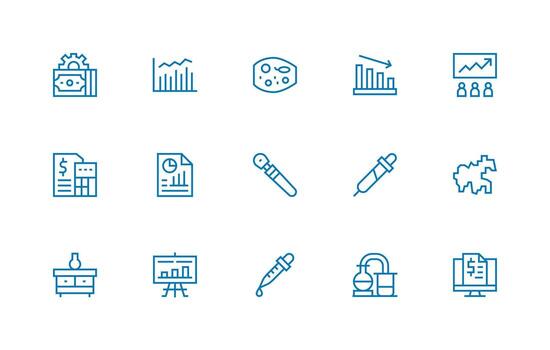 Regular Line Style Analysis Icons with 15 Vectors Editable Icon Collection