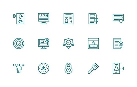 Authentication Design Icons featuring 15 in Regular Line Style Display Icon Pack vector