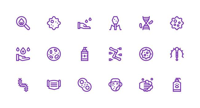 Strong Stroke Line Icons from Bacteria Set with 18 Vectors Digital Icon Collection
