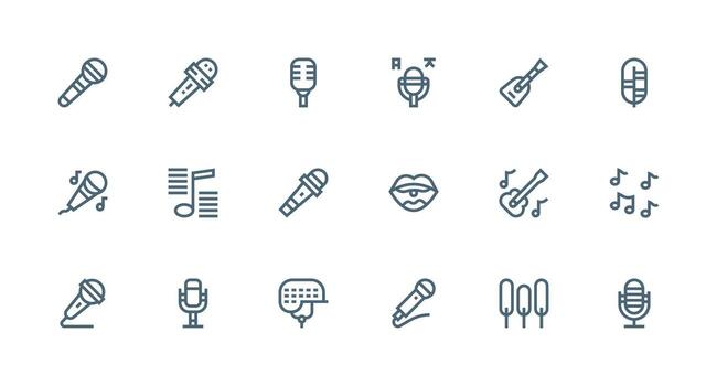 Vocal Icon Collection with 18 Strong Stroke Line Designs Quick Access Icons for UI Development vector