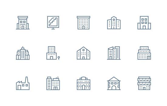 15 Regular Line Icons for Commercial Building Graphics Minimal Icon Set for Interface Projects vector