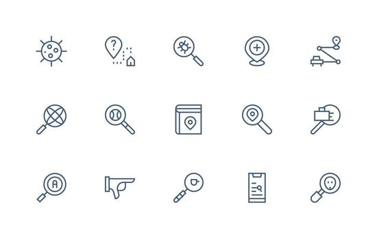 Locate Set with 15 Regular Line Icons Complete Icon Set for Mobile Apps vector