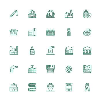 fábrica conjunto con 25 medio carrera contorno íconos íconos construido para visual consistencia paquete vector