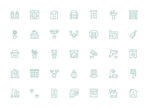 35 Icons for Home in Light Line Format Design Ready Icon Set for Teams vector