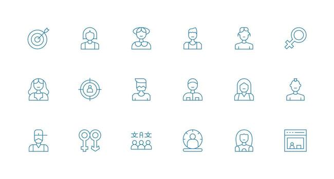 18 Minimal Line Designs for Demographic Icons Complete Icon Set for Mobile Apps vector