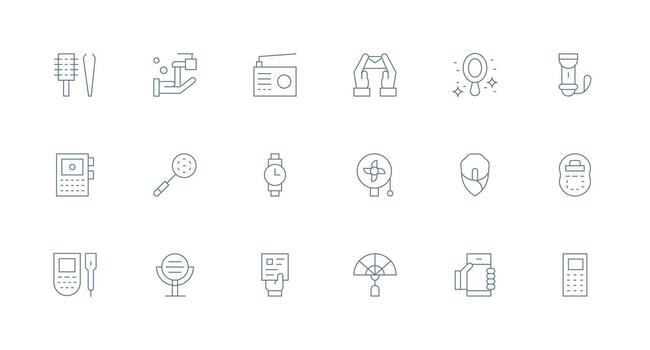 Handheld Icon Set with 18 Minimal Line Graphics User Interface Icons for Digital Products vector