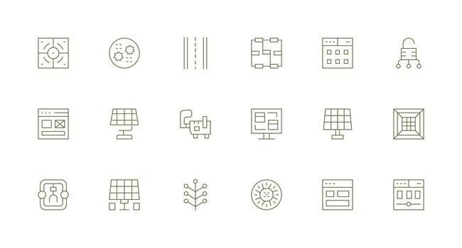 Module Set with 18 Minimal Line Icons Organized Glyph Icons for Fast Design vector