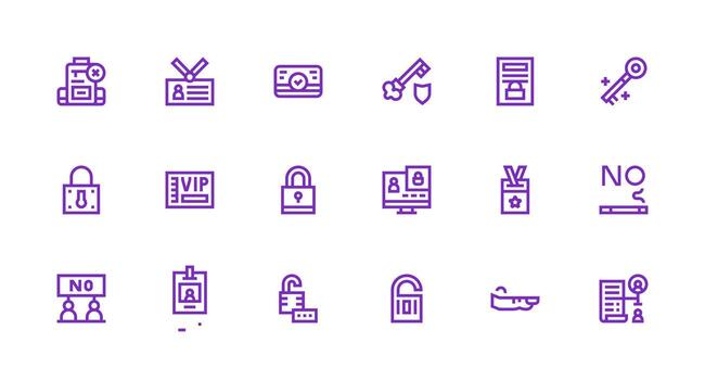 18 íconos para autorización en fuerte carrera línea formato esencial icono conjunto para equipos vector