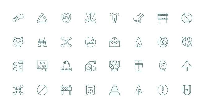 Thin Line Style Caution Icons with 32 Vectors Full Icon Library for UI Designers