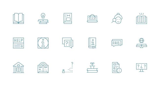 conocimiento base diseño íconos presentando 18 en mínimo línea estilo sencillo íconos para interfaz y wireframes vector