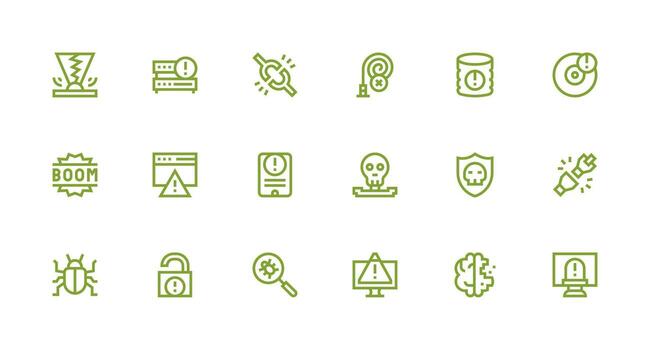 Malfunction Icon Set with 18 Strong Stroke Line Graphics Well-Structured Icons for Creative Use vector