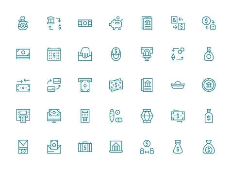 35 Icons for Deposit in Regular Clean Line Format UI and UX Focused Icon Collection vector