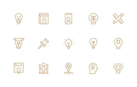 Idea including 15 Regular Line Illustrations Simple Icons for Interface and Wireframes vector