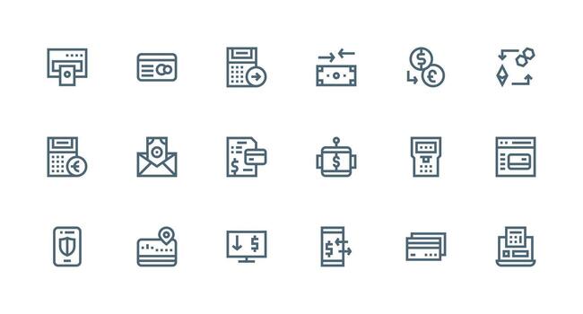 Strong Stroke Line Style Payment Processing Icons with 18 Vectors Multi-Purpose Icon Set