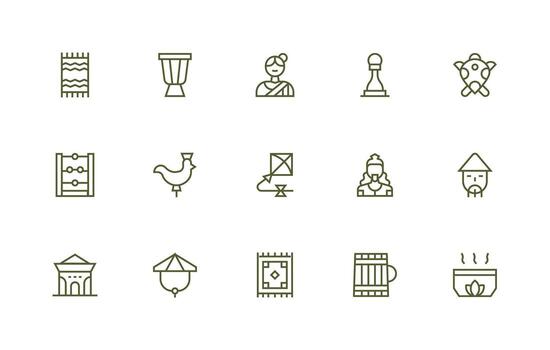 Traditional Icon Set with 15 Regular Line Graphics Essential Icons for Rapid UI Building vector