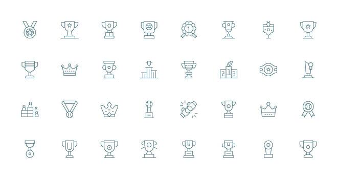 ganador presentando 32 íconos en Delgado línea diseño equilibrado icono conjunto para funcional diseño vector