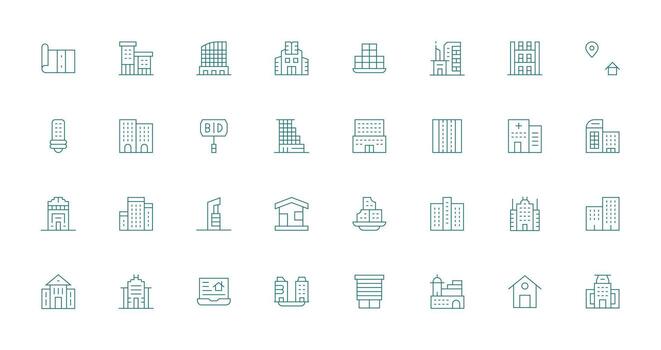 Real Estate featuring 32 Icons in Thin Line Design Balanced Icon Set for Functional Design vector