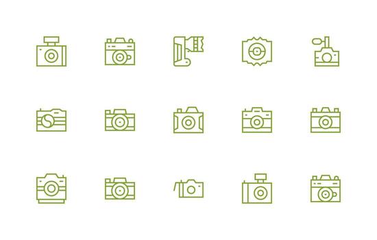 Shutter Visual Pack containing 15 Regular Line Icons Icon Pack for Various Themes vector