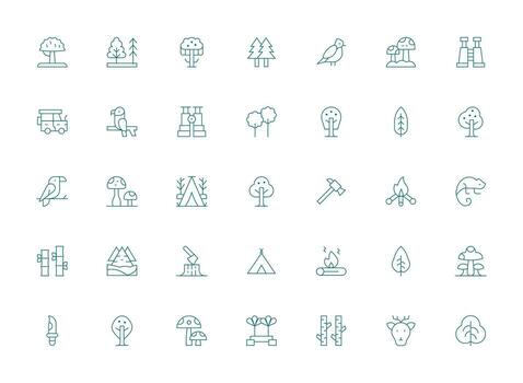 Forest Set with 35 Light Line Icons Scalable Icons for Cross-Platform Interfaces vector