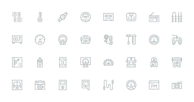 32 Delgado línea diseños para término análogo íconos interfaz íconos para diario utilizar vector