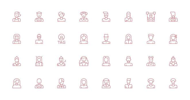 usuario icono diseño íconos presentando 32 en Delgado línea estilo icono colección conjunto vector