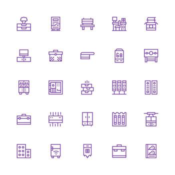 25 Medium Stroke Outline Style Icons from Cabinet Collection Simplified Icon Pack for Visual Tools vector
