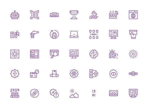 Procesando conjunto con 35 regular limpiar línea íconos simplificado icono paquete para visual herramientas vector