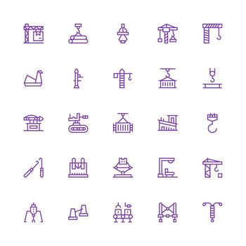 Crane Design Icons featuring 25 in Medium Stroke Outline Style Clean Icon Set Icon Pack for UI Projects vector