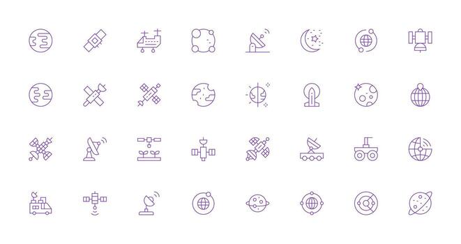 Satellite Icon Set with 32 Thin Line Graphics Basic Icon Series vector