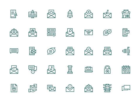 35 Icons for Email in Regular Clean Line Format Smart Icon Collection vector
