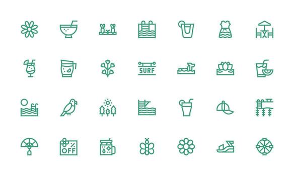 Summer Icon Set with 28 Bold Line Graphics Web Icon Collection vector