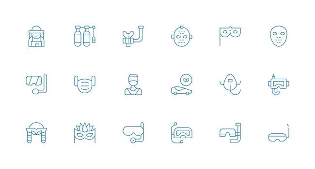 Mask Visual Pack containing 18 Minimal Line Icons Simple Icons for Interface and Wireframes vector