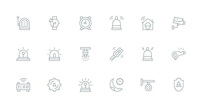 Alarm featuring 18 Icons in Minimal Line Design Organized Pack for Project Assets vector