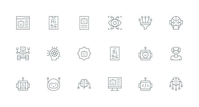máquina aprendizaje icono conjunto con 18 mínimo línea gráficos multi-estilo íconos para creativo proyectos vector