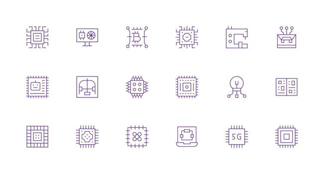 Processor featuring 18 Icons in Minimal Line Design Compact Icon Set vector
