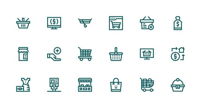 Buy Icon Set with 18 Strong Stroke Line Graphics UI and UX Focused Icon Collection vector