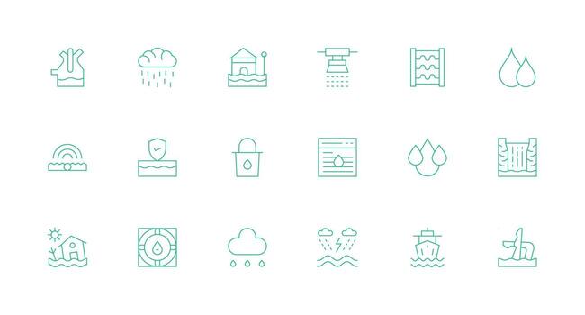 Flood Set with 18 Minimal Line Icons Essential Icons for Rapid UI Building vector