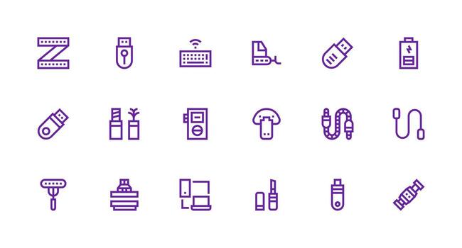 18 Icons for Usb in Strong Stroke Line Format Full Icon Library for UI Designers vector